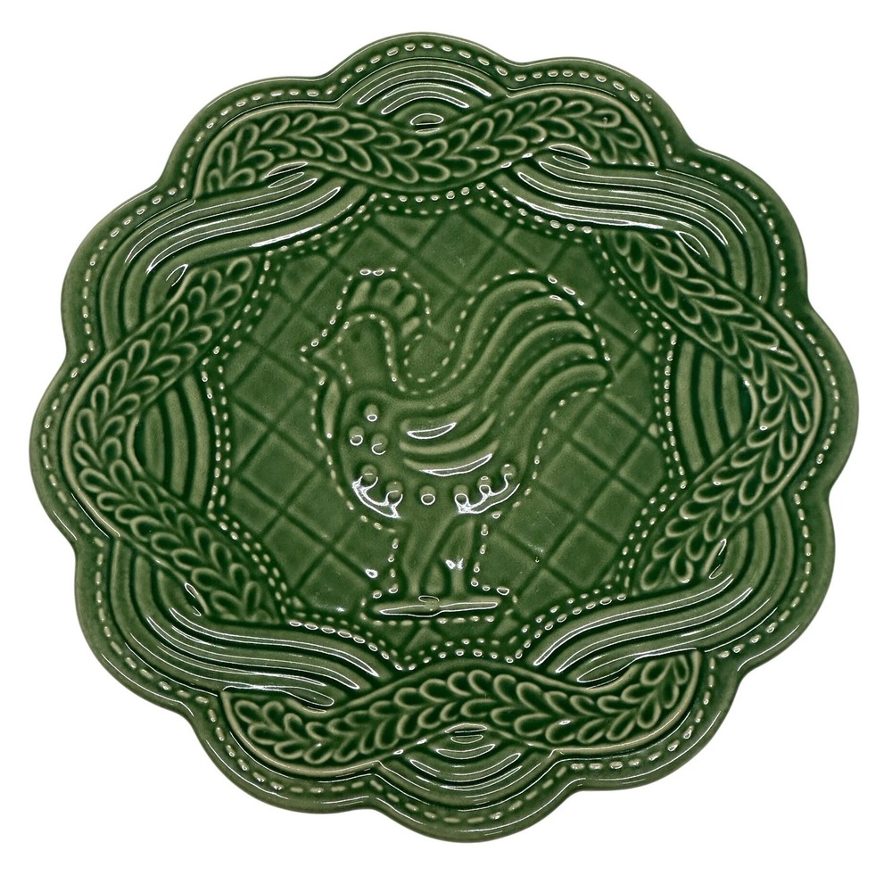 Longaberger Pottery Woven Traditions Green Rooster Trivet Wall Hanging Decor 8"